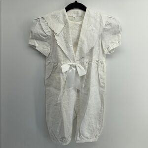Vintage Paper White linen cotton blend embroidered sailor collar jumpsuit romper